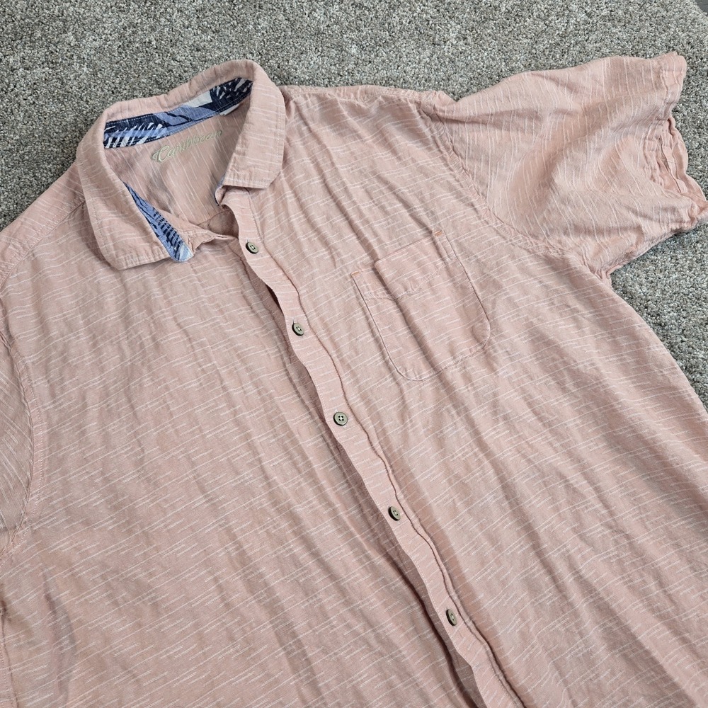 Caribbean Men's  Orange Button Down Shirt Size‎ 3XLT Linen Blend Tropical